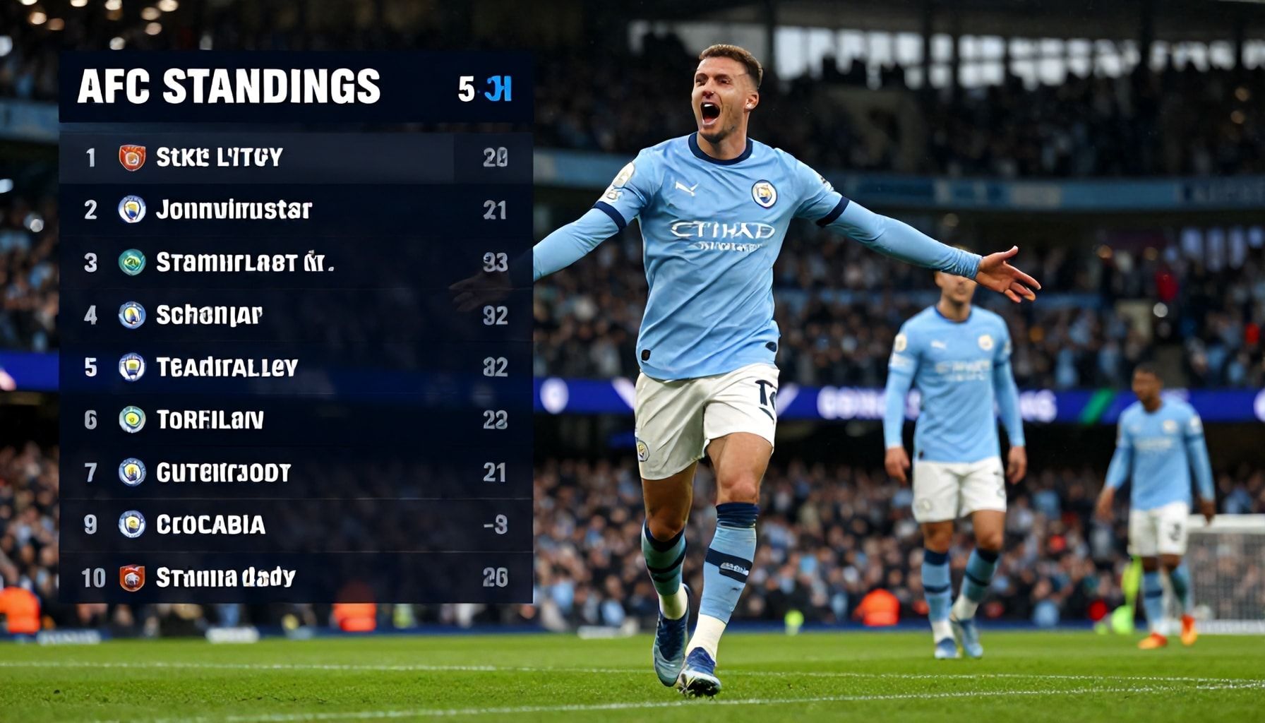 AFC Standings See Manchester City Surge Ahead Following Weekend Success