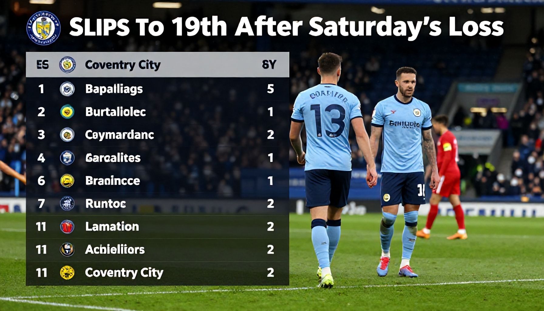 Coventry City FC Slips to 19th After Saturday's Loss