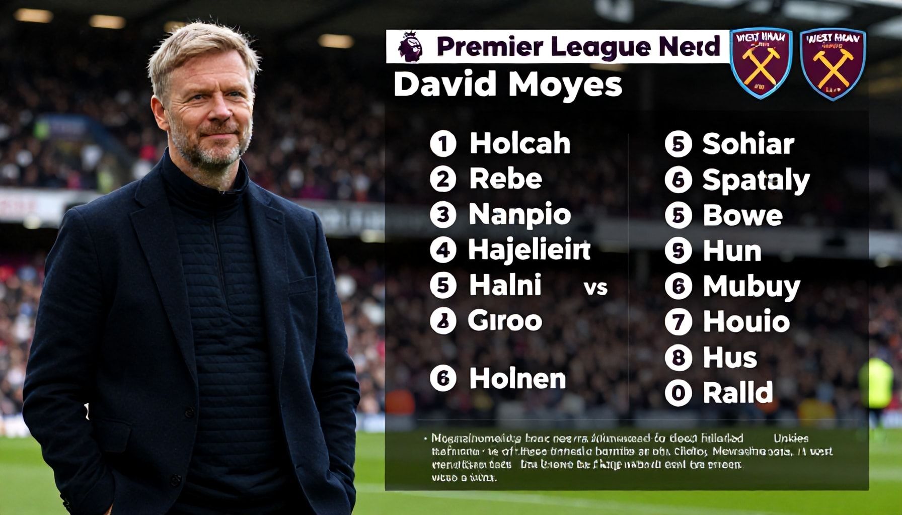David Moyes Makes Three Changes for Crucial Premier League Showdown