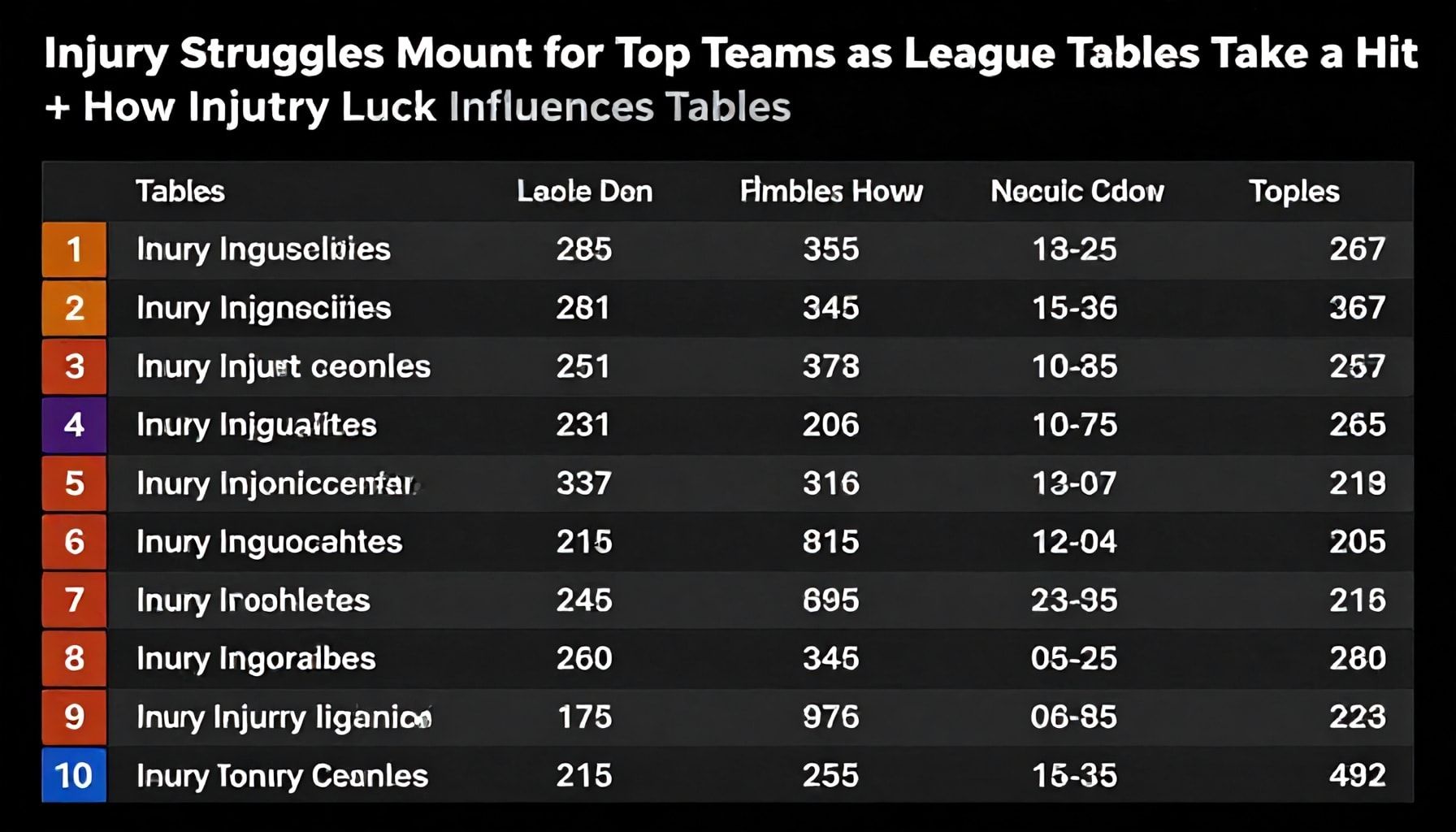 Injury Struggles Mount for Top Teams as League Tables Take a Hit