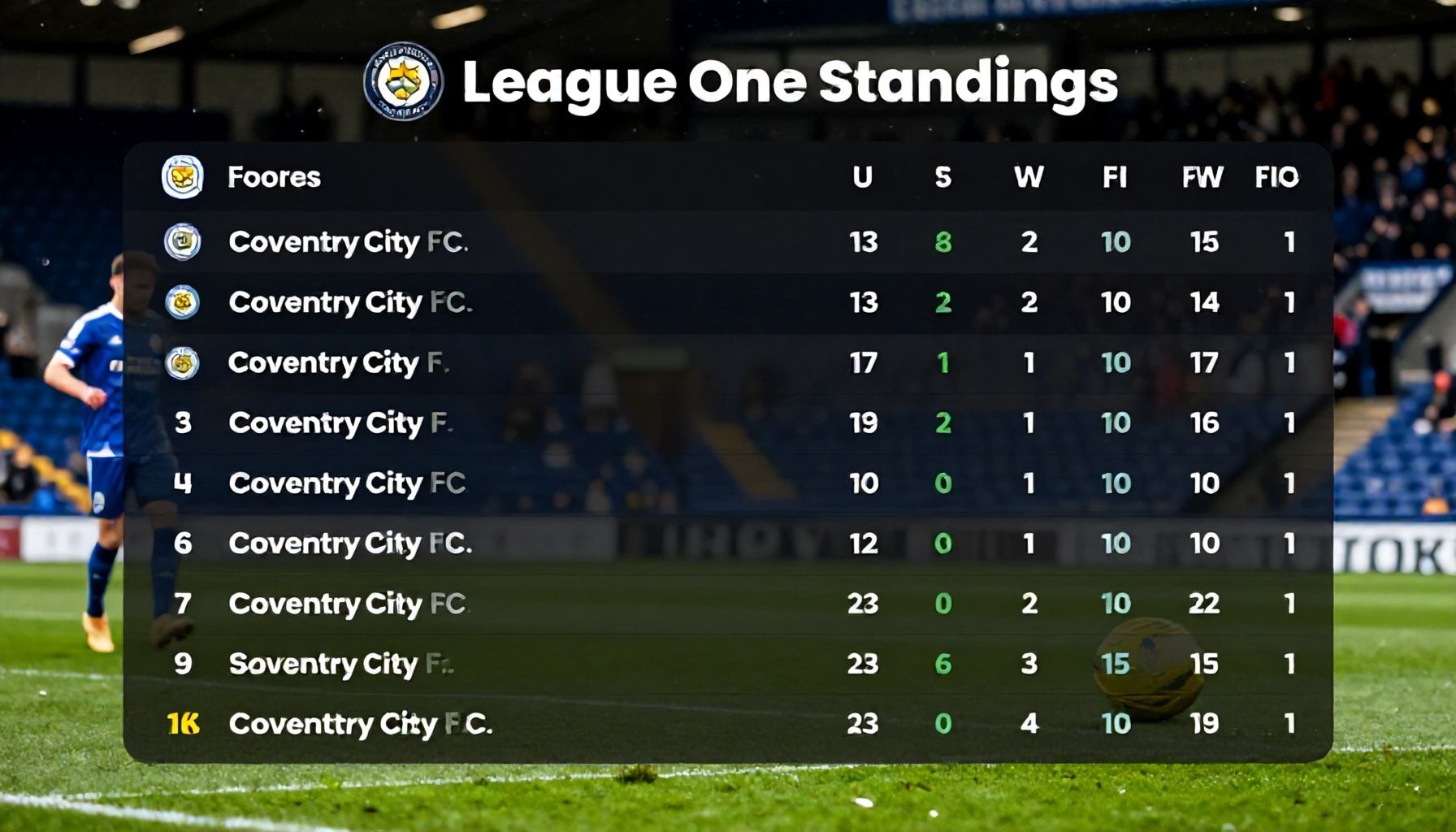 League One Standings: Coventry City FC Slips Following Saturday's Loss