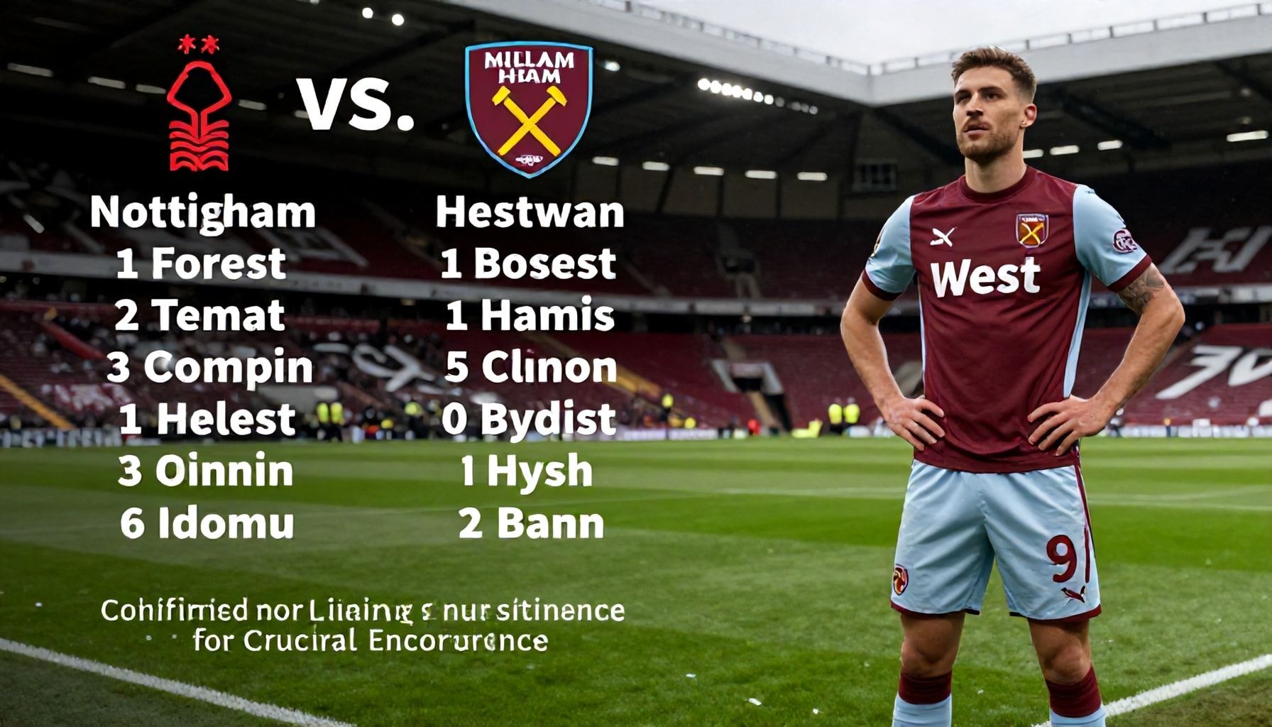 Nottingham Forest and West Ham Confirm Starting Lineups for Crucial Encounter