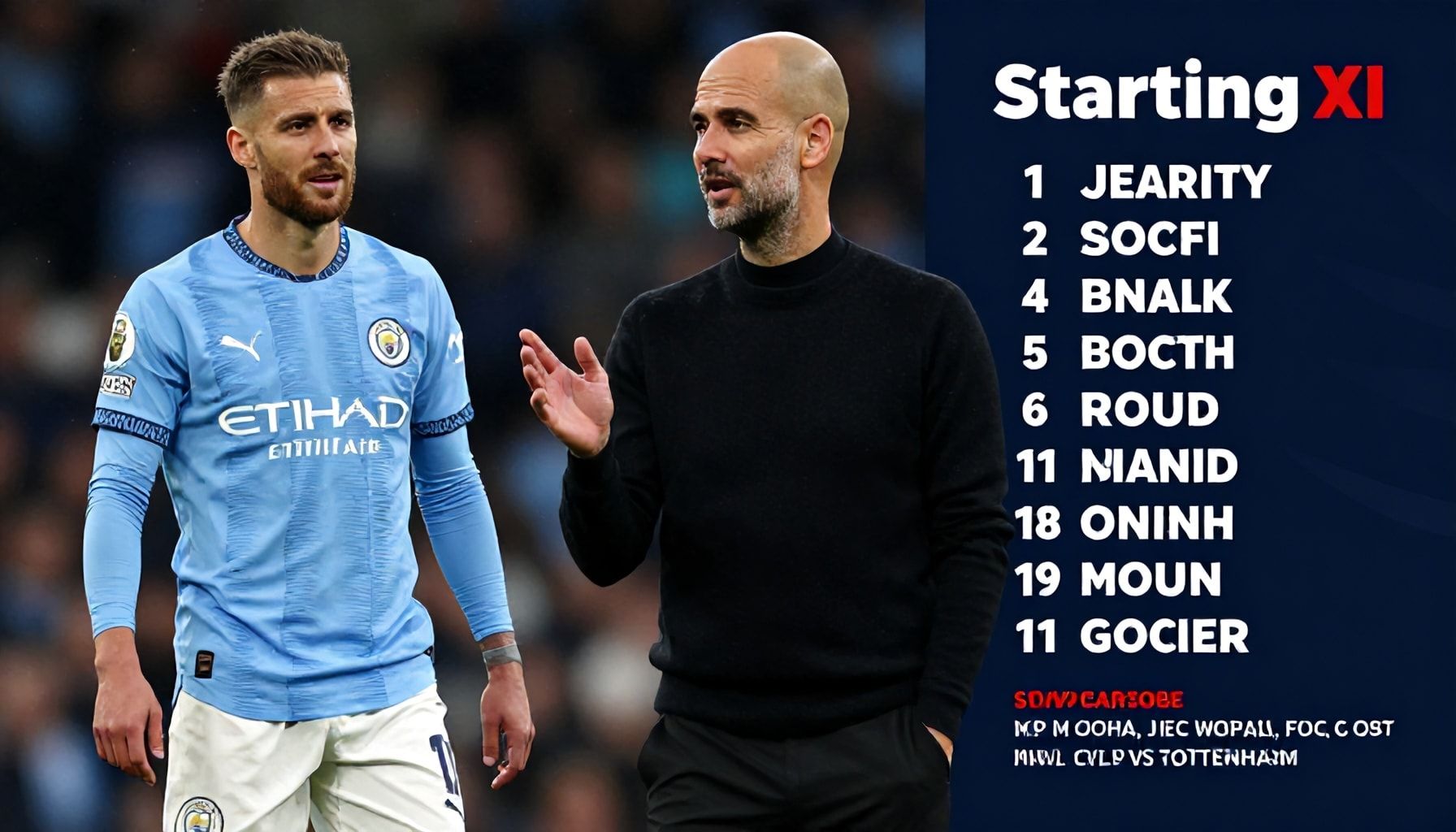 Pep Guardiola reveals Man City's starting XI for Tottenham showdown
